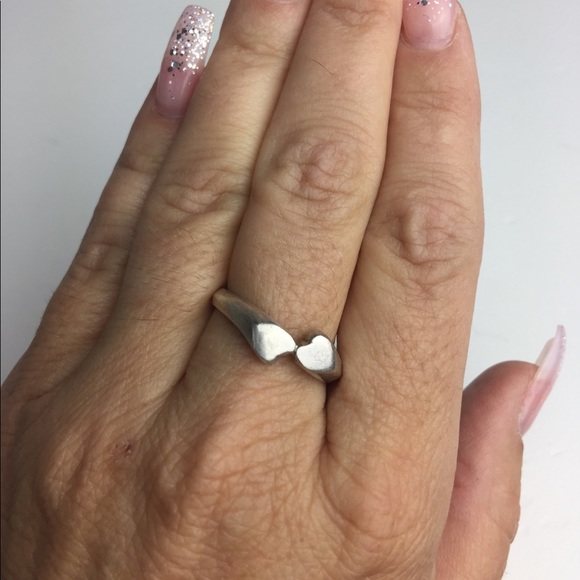 VINTAGE sterling silver double facing heart ring - Picture 6 of 8